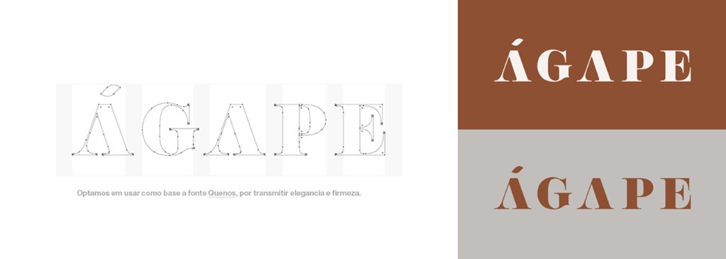 Construção tipográfica e cores do logótipo ÁGAPE.
