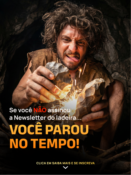 Criativo newsletter — homem das cavernas fazendo fogo: você parou no tempo.